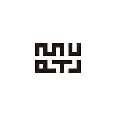 Letter m, u, Q, T and J squares geometric symbol simple logo vector