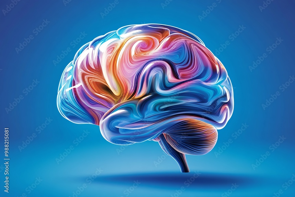 Poster Abstract brain design, featuring swirling colors and flowing lines to symbolize creativity and thought processes