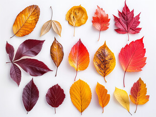 Fototapeta premium Autumn leaves isolated on a white background