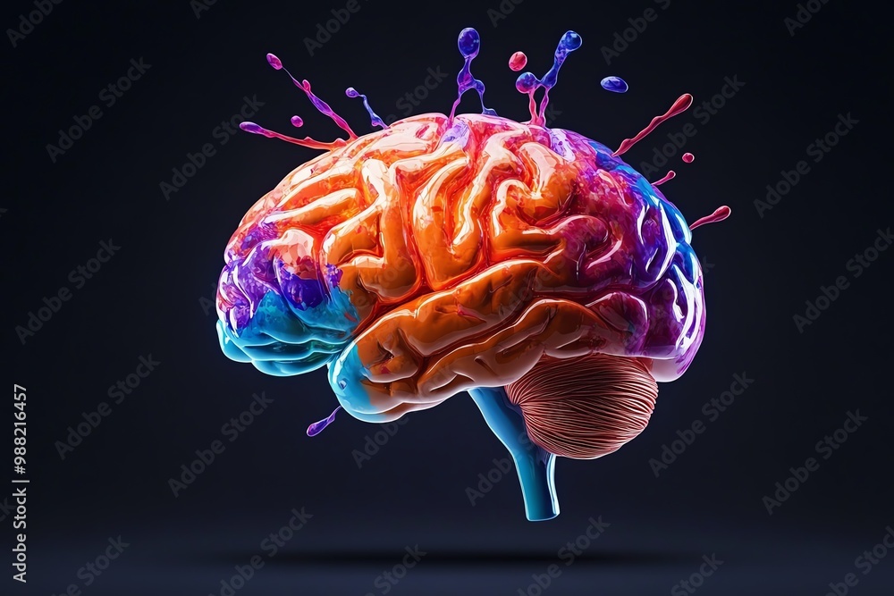 Poster Abstract brain with splashes of color, symbolizing creativity, emotion, and thought processes in a vibrant, energetic design