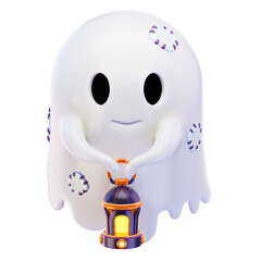 ghost with lantern 3d render icon