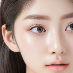Obraz premium Close up view of beautiful brown female eye. Perfect trendy eyebrow. Good vision, contact lenses, brow bar or fashion eyebrow makeup concept