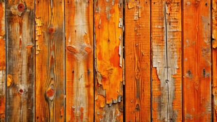 Fototapeta premium Weathered orange paint peeling on rough wood wall, orange, paint, peeling, cracking, pattern, texture, aged, weathered, wood, wall