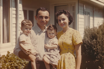 Vintage photo of an American family from the 1940s, 1950s