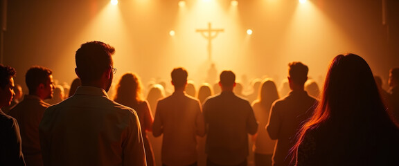 Silhouettes of a Congregation in a Church