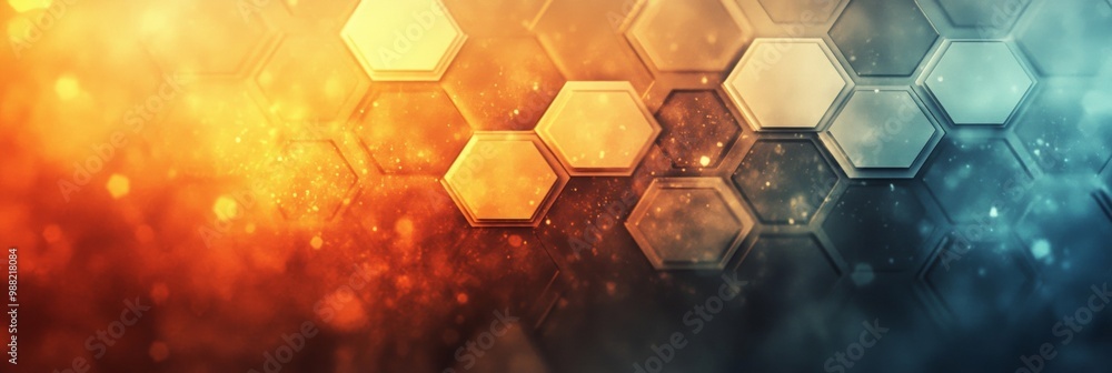 Poster geometric hexagon with blurred color transition, soft cool and warm hues creating a harmonious backg