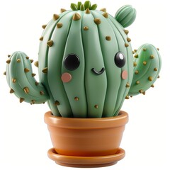 Cute Cartoon Cactus Character in Pot Design