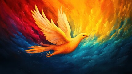 Obraz premium Phoenix Reborn: Abstract Symbol of Rebirth and Creative Transformation in Vibrant Colors