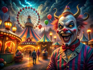 Fototapeta premium A creepy yet whimsical carnival scene with eerie decorations