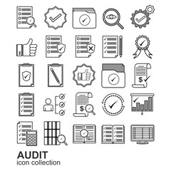 collection of outline icons with an Audit and check theme