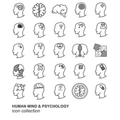 collection of outline icons with a Human mind theme