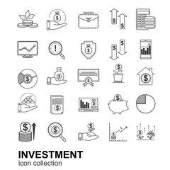 collection of outline icons with an investment theme