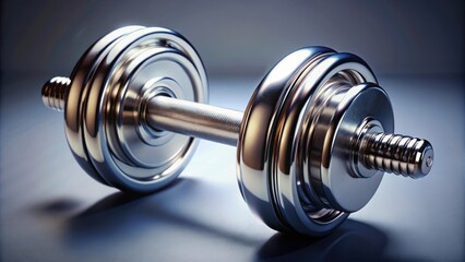 Naklejka premium Close up shot of a shiny metallic dumbbell, fitness, workout, exercise, weightlifting, strength, gym, equipment, healthy