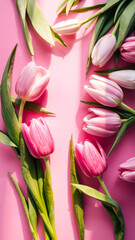 Obraz premium Pink tulips on a pink background