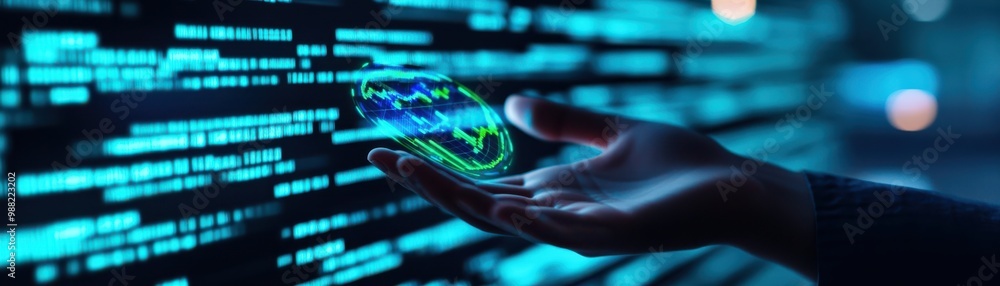 Aufkleber a futuristic hand interacting with a digital interface, showcasing data visualization in a tech-insp