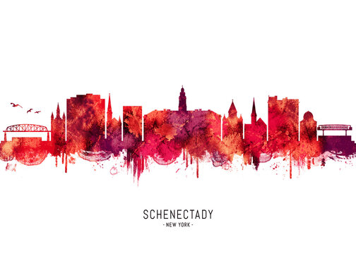 Schenectady New York Skyline Red