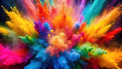 Vibrant explosion of powder paints on abstract background for Holi celebration, Holi, colorful, festival, powder