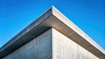 Fototapeta premium Corner roof of concrete building against blue sky, architecture, urban, cityscape, modern, structure, design, rooftop