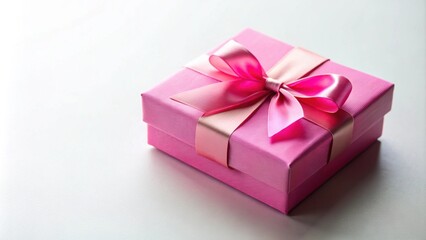 Obraz premium Pink gift box with a ribbon on white background, present, surprise, festive, celebration, birthday, Christmas, holiday, ribbon