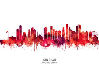 Fototapeta premium Sharjah UAE Skyline Red