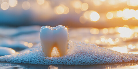 This image shows a tooth on a bed of foam