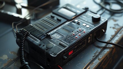 A 3D render of a highquality dictaphone with multiple recording modes