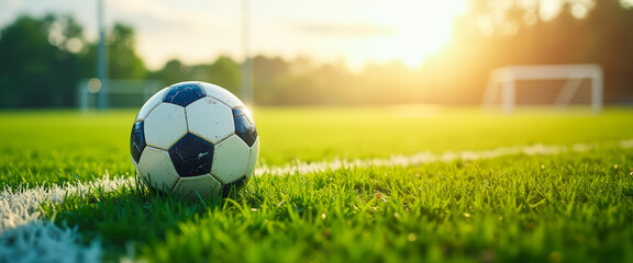 Obraz premium Soccer ball on a green field