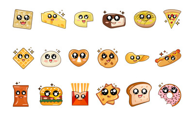 Kawaii Food Characters with Big Eyes and Smiles