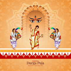 Happy Durga puja and Navratri traditional religious festival greeting card