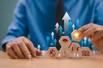 Skill development concept. Up new ability skill training for technology evolution. Leadership...