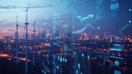 Corporate report spread featuring environmental data, renewable energy graphs, and social responsibility metrics, emphasizing sustainability.