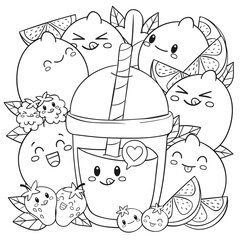 Cute Fruit Smoothie Coloring Page