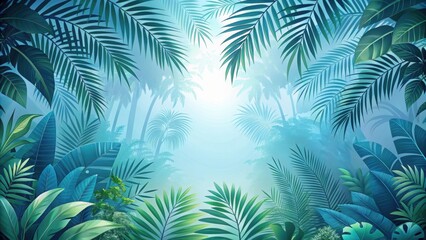 Fototapeta premium Light blue jungle background, jungle, foliage, nature, vibrant, tropical, lush, backdrop, serene, serene, peaceful, vibrant