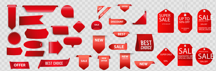 New collection tags. Vector badges and labels. Paper ribbons.
