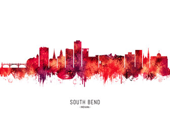 Fototapeta premium South Bend Indiana Skyline Red