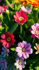 Fototapeta premium Closeup of colorful flowers in a garden
