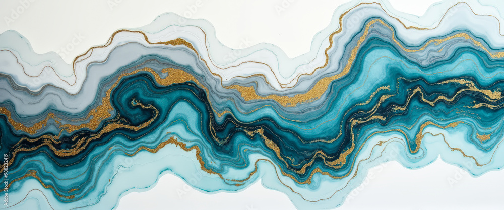 Sticker Abstract Blue and Gold Swirling Marble Texture