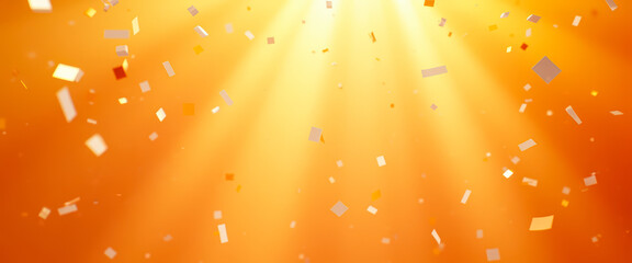 Abstract orange background with confetti falling from above