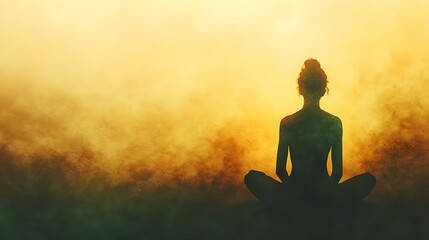 Fototapeta premium Silhouette of a person meditating in fog