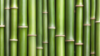 Obraz premium Close-up of vibrant green bamboo stalks arranged vertically, showcasing natural textures and patterns for tranquil design.