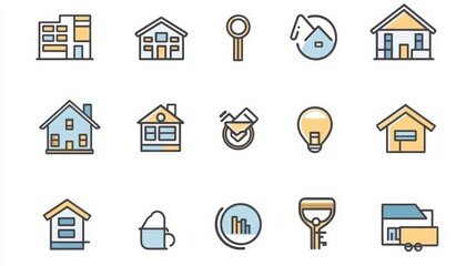 Real Estate thin line icon set.