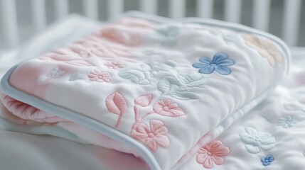 Delicate Floral Embroidered Blanket in Soft Pastel Colors