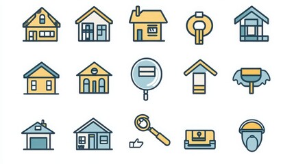 Real Estate thin line icon set.
