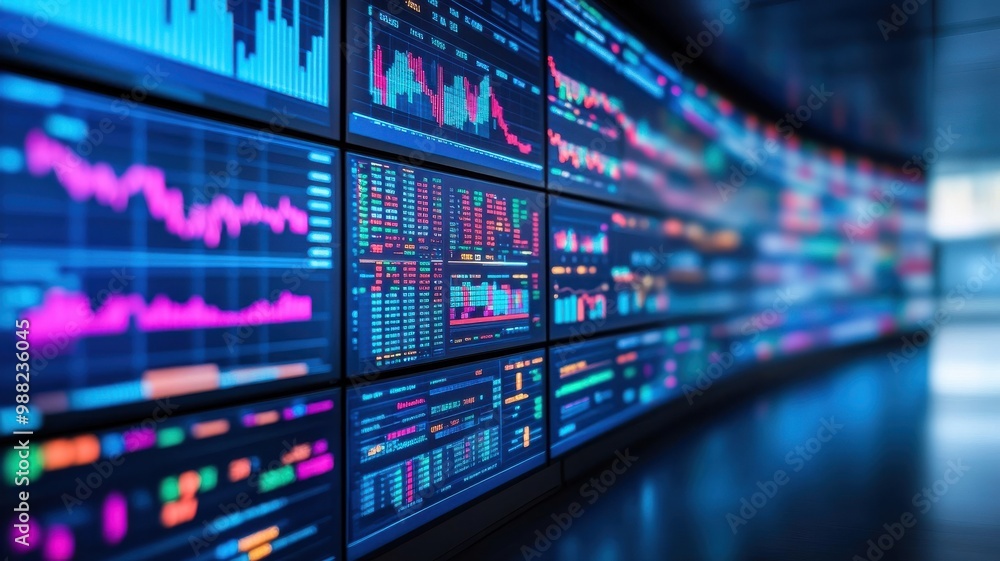 Aufkleber dynamic stock market display with colorful graphs and data trends, showcasing financial analysis and