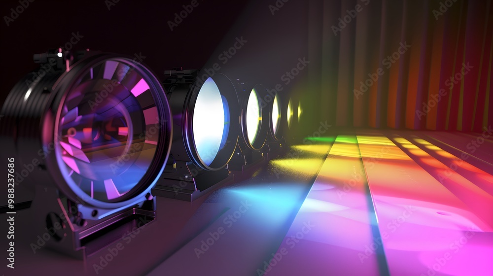 Poster color rendering index (cri) diagram: design a technical diagram that explores how neon lighting adju