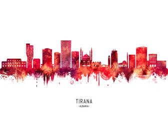 Naklejka premium Tirana Albania Skyline Red