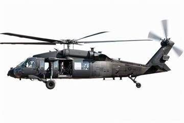 Fototapeta premium An advanced military helicopter in flight with sleek design and powerful rotors. Ideal for rescue and transportation missions. A symbol of strength and technology. Generative AI
