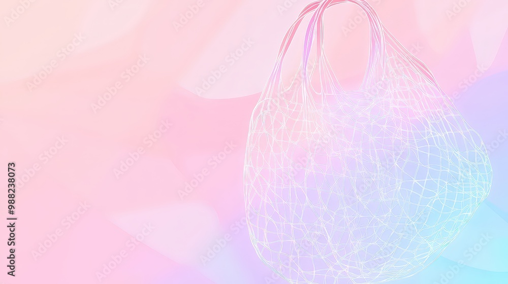 Poster minimalistic string net bag vector illustration with pastel tones on transparent background