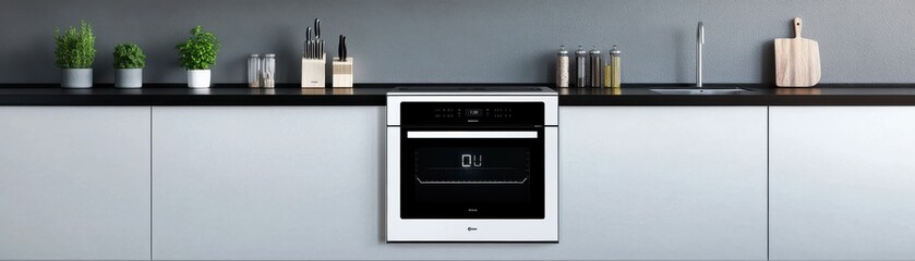 Modern kitchen with a stylish oven and elegant countertop design, perfect for contemporary cooking and culinary creativity.