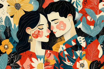 Fototapeta premium couple with fashion pattern design on background